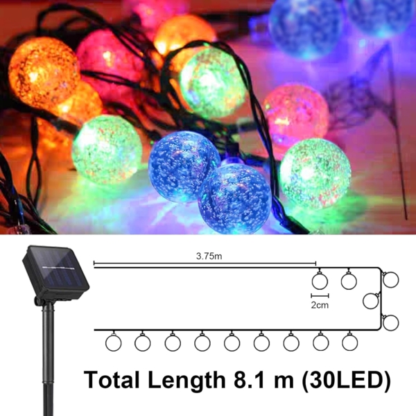 LQWELL LED Solarleuchte LED Kugeln Lichterkette Außen Solar Gartenleuchte, LED, Bunt, 30LED 8.1M 26FT IP65 8 Modi Lichterkette Bild 7