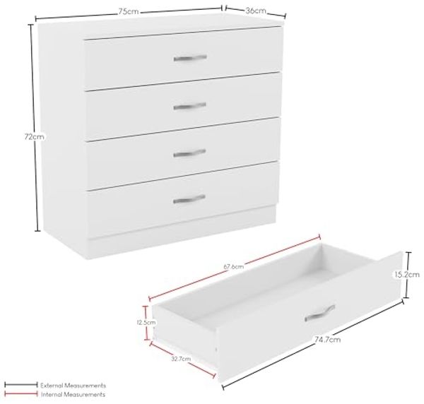 Vida Designs weiß Kommode, 4 Schubladen mit Metall Griffe & Läufer, Einzigartige Anti-Bowing Schublade Unterstützung, Riano Schlafzimmer Möbel Bild 2