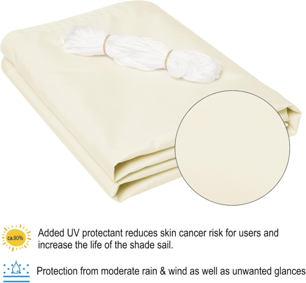 WOLTU Sonnensegel Rechteck 4x5 m Creme wasserabweisend Sonnenschutz Polyester Windschutz mit UV Schutz für Garten Terrasse Camping Bild 4