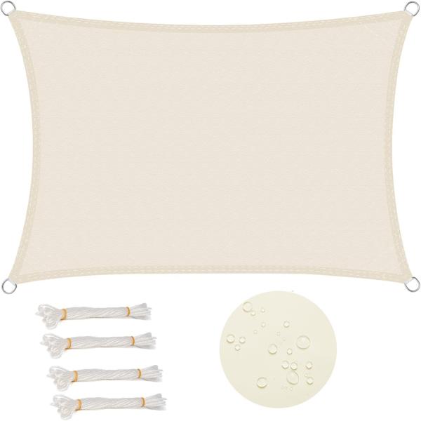 WOLTU Sonnensegel Rechteck 4x5 m Creme wasserabweisend Sonnenschutz Polyester Windschutz mit UV Schutz für Garten Terrasse Camping Bild 1
