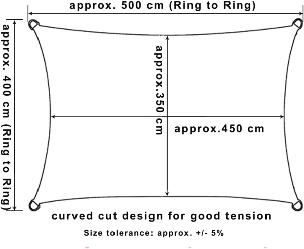 WOLTU Sonnensegel Rechteck 4x5 m Creme wasserabweisend Sonnenschutz Polyester Windschutz mit UV Schutz für Garten Terrasse Camping Bild 3