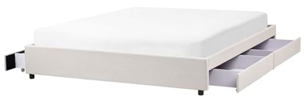 Bett mit Schubladen ohne Kopfteil Stoff PRADES 180 x 200 cm Hellbeige