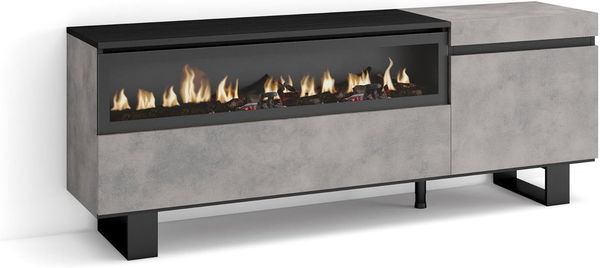 Skraut Home | TV-Schrank, Lowboard | für Wohnzimmer und Esszimmer | 150 x 57 x 35 cm | Für TV-Geräte bis zu 65" | Elektrokamin. Maße | Industriedesign | Moderner Stil | Zement