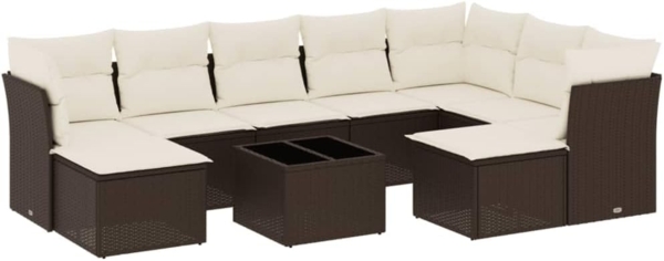vidaXL 10-tlg. Garten-Sofagarnitur mit Kissen Braun Poly Rattan 3250422