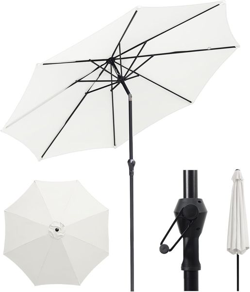 Sekey Sonnenschirm ø 300 cm Alu Gartenschirm Rund, Marktschirm Knickbar, mit Kurbel, LxB: 300x300 cm, Windfester, Neigungswinkel, für Balkon Garten, Sonnenschutz UV 50+