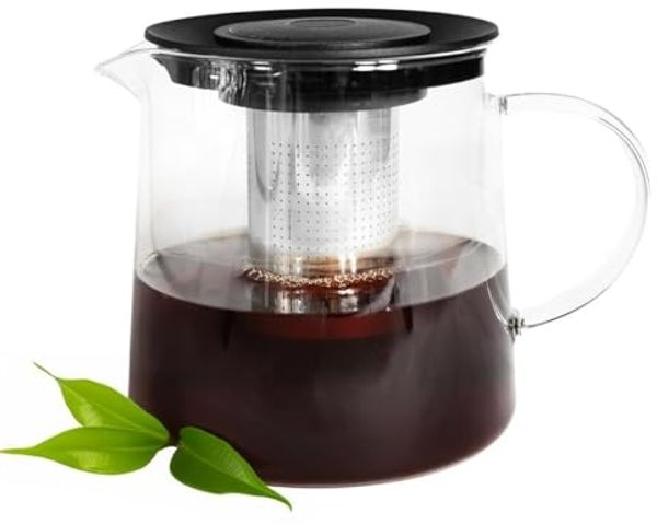 Teekanne 1,2L mit Edelstahl Sieb aus Borosilikatglas Teebereiter Glaskanne