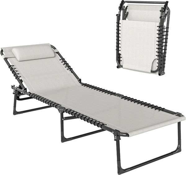 Outsunny Sonnenliege faltbar Gartenliege Klappliege Garten 4-stufige Rückenlehne verstellbar Stahl Mesh-Stoff Beige 197 x 58 x 26 cm