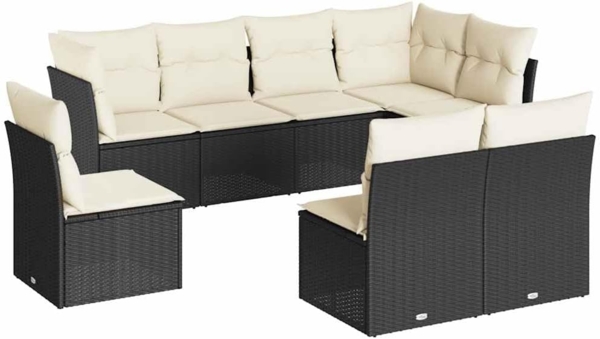 vidaXL 8-tlg. Garten-Sofagarnitur mit Kissen Schwarz Poly Rattan 3217756