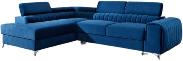 Designer Sofa Tirenni mit Schlaf- und Klappfunktion Blau Links