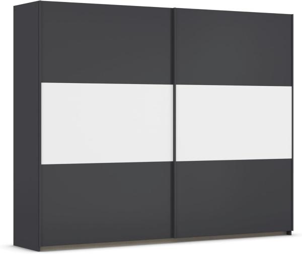 Rauch Möbel Neo, Schwebetürenschrank, Kleiderschrank, Kleiderschränke, Garderobe, Schrank mit Stauraum, 2-türig, Farbe Grau-metallic/Alpinweiß, 261 x 210 x 59 cm