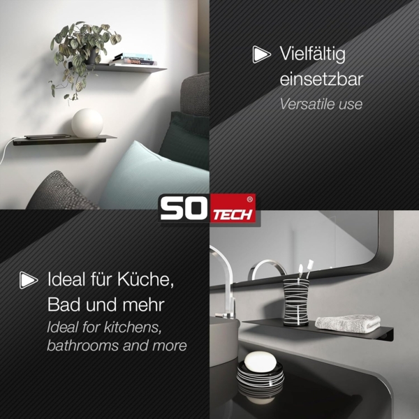 SO-TECH® Deko-Wandregal Design Wandboard Schweberegal HOVER aus Stahl 35 x 13 cm, 3-tlg, 30 mm Höhe, schwarz, 3er Set, inkl. Befestigungsset Bild 7