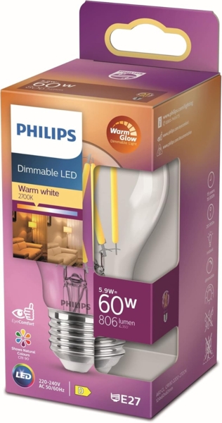 Phillips LED WarmGlow Lampe 60W E27 810lm klar 1er P