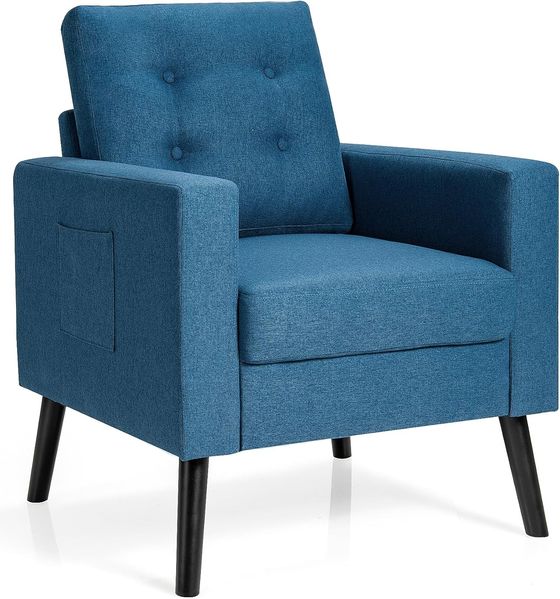 COSTWAY Sessel mit 2 Seitentaschen, Ohrensessel mit Armlehnen und Rückenkissen, Einzelsofa gepolstert, Fernsehsessel Relaxsessel Clubsessel, für Wohnzimmer, Schlafzimmer & Büro, modern (Blau)