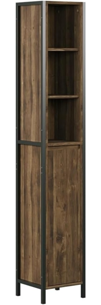 Badschrank Naola Eiche/Schwarz 30 x 167.5 cm mit 3 offenen & 3 geschlossenen Fächern Vicco