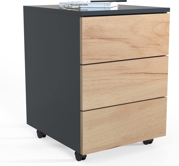 VCM Rollcontainer Dalosa 918327 Anthrazit / Honig-Eiche H. 55 x B. 39 x T. 45 cm