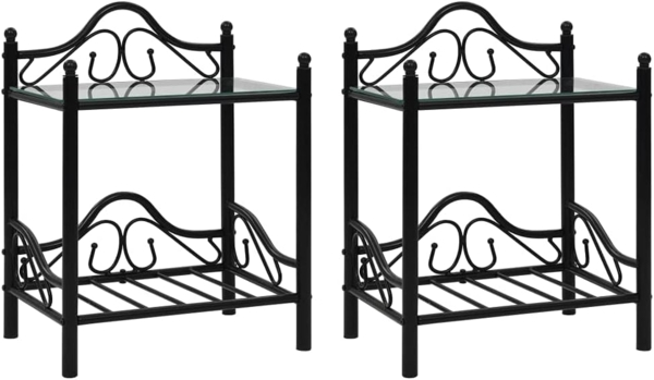 vidaXL Nachttische 2 Stk. Stahl und Hartglas 45x30,5x60 cm Schwarz 246727 Bild 1