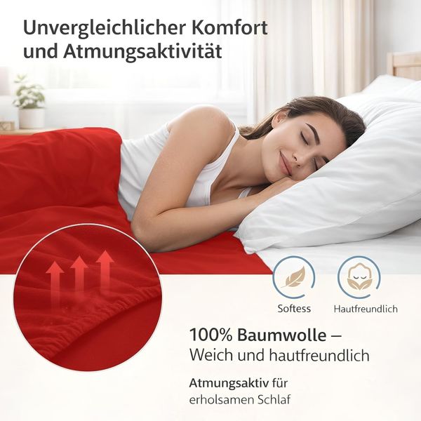 Komfortec Spannbettlaken Jersey 2er Set 100% Baumwolle – 90x200 cm – Weich, Atmungsaktiv & Hautfreundlich – Mit Rundumgummi – Oeko-Tex Zertifiziert – Für Boxspring, Topper & Matratzen – Rot Bild 3