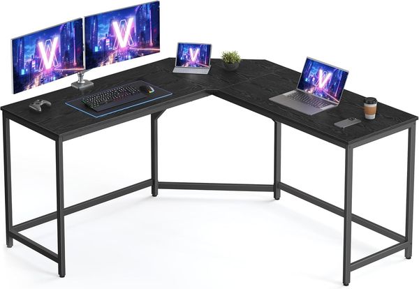 VASAGLE Eckschreibtisch, L-förmiger Computertisch, 149 x 149 x 76 cm, platzsparender Bürotisch, Homeoffice, Gaming, ebenholzschwarz-tintenschwarz LWD073B56