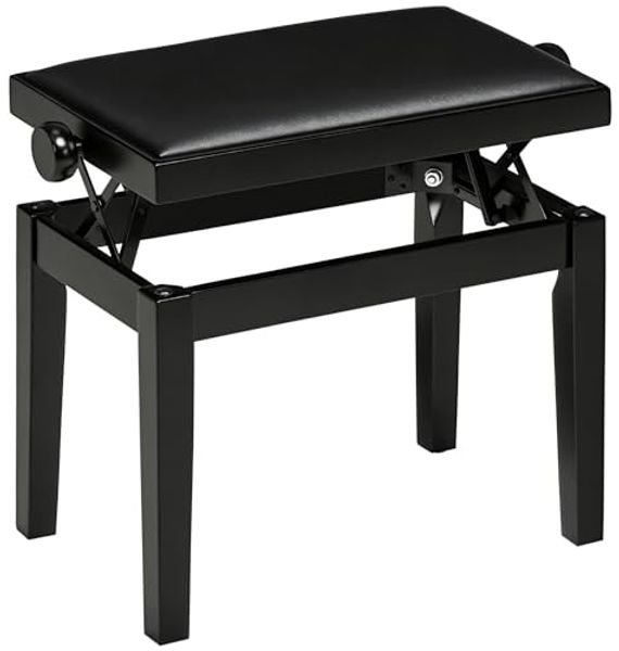 HOMCOM Klavierbank Höhenverstellbare Klavierbank mit Lederkissen (Pianobank, 1-St, Kunstleder Gummiholz), Schwarz 63 x 33 x 45-56 cm