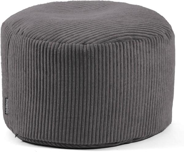 mokebo® Pouf, Hocker o. Sitzhocker aus Cord 30x50 cm 'Der Faule Lenz', Bodenkissen rund anthrazit, Fußhocker, Indoor Sitzkissen Stoff, Puff, Sitzpouf drinnen, kuschelig & weich, mit EPS-Perlen Füllung