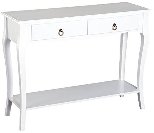 HOMCOM Konsolentisch Konsole Sideboard mit 2 Schubladen Holzfüße Flur Weiß 100 x 33 x 75 cm