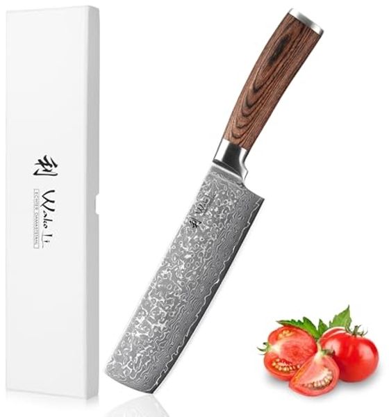Wakoli Asiamesser EDIB Sakura Damast Nakiri Messer Küchenmesser 18 cm Klinge, aus 67 Lagen Damaststahl, VG-10 Kern