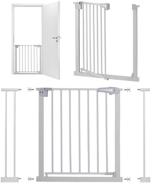 MoMi Baby-Absperrgitter PAXI, Tür- und Treppenschutzgitter 73 - 82 cm erweiterbar bis 103 cm, inkl. 2X Verlängerungsstücken 7 und 14 cm, ohne Bohren, Grau
