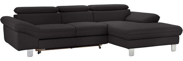 Mivano Ecksofa Driver mit Recamiere rechts, Ledercouch mit Bettfunktion und Bettkasten / Inkl. verstellbare Kopfstützen, 268 x 73 x 169, Kunstleder, Schwarz