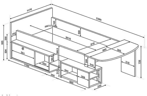 Vente-unique - Kombibett 90 x 200 cm mit Schreibtisch & Stauraum - Weiß & Holzfarben - PALOMA Bild 7
