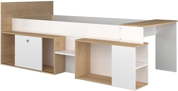 Vente-unique - Kombibett 90 x 200 cm mit Schreibtisch & Stauraum - Weiß & Holzfarben - PALOMA Bild 4