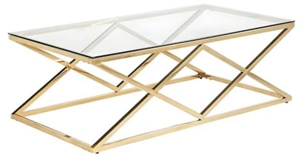Couchtisch CHARLOTTE - Glas & Stahl - Goldfarben