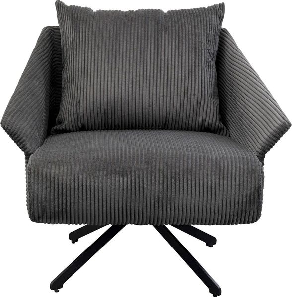 Kare Design Drehsessel Milo, Grau, 360 Grad Drehbar, 110kg max. Belastbarkeit, Cord-Optik, Lounge Sessel, Polster Sessel mit Armlehne, für Wohnzimmer, Office, Kiefer Massivholz, 73 x 83 x 79 cm (H/B/T)
