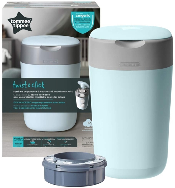 Tommee Tippee Windeleimer Twist & Click Sangenic Tec, Geruchsdichtes Windelentsorgungssystem, Inklusive 1x Nachfüllkassette, Blau Bild 5
