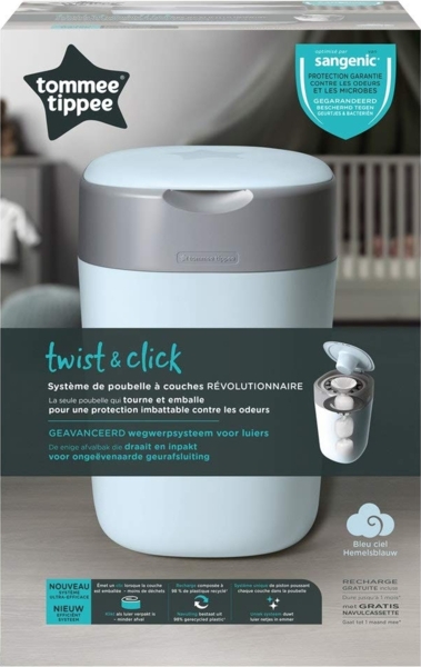 Tommee Tippee Windeleimer Twist & Click Sangenic Tec, Geruchsdichtes Windelentsorgungssystem, Inklusive 1x Nachfüllkassette, Blau Bild 4