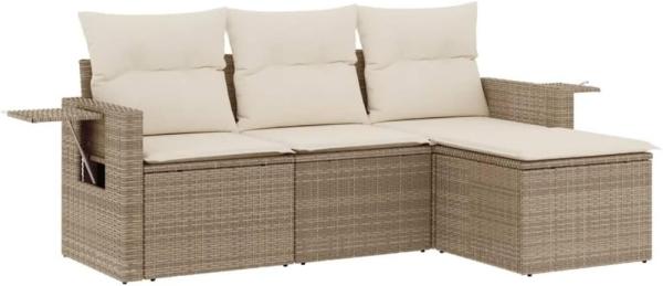 vidaXL 4-tlg. Garten-Sofagarnitur mit Kissen Beige Poly Rattan 3252405