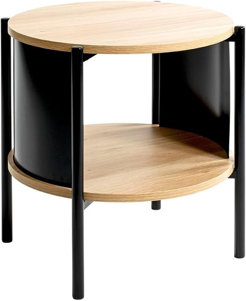 HAKU Möbel Beistelltisch Eiche Natur, schwarz, Metall, Spanplatte - Maße: H 44 x Ø 44 cm, Style: Modern