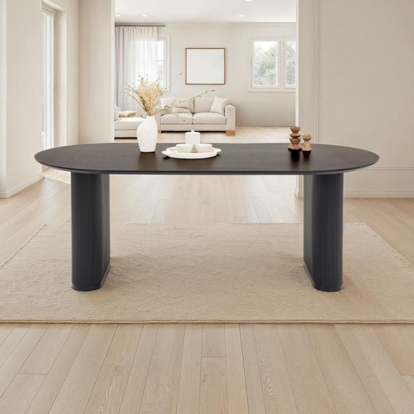 IDIMEX Esstisch DONOVAN, Küchentisch oval 200x100 Holzoptik moderns Lamellen-Design- schwarz