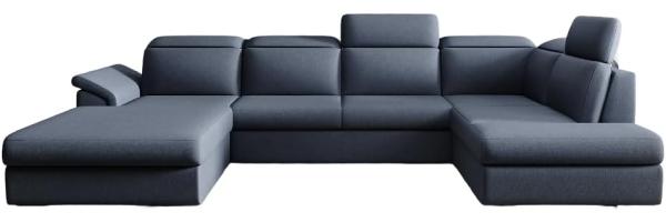 Designer Sofa Emiliano mit Schlaf- und Klappfunktion Stoff Blau Links