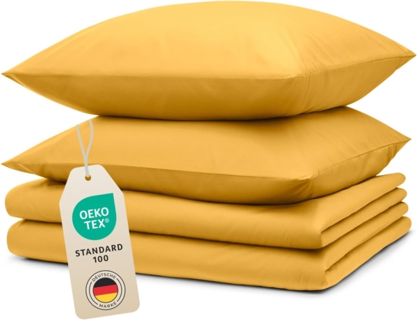 Blumtal Bettwäsche 135x200 4teilig - aus Atmungsaktivem Mikrofaser - 2X Bettbezug 135x200 cm + 2X Kissenbezüge 80x80 cm - Superweiches Bettwäsche-Set, Oeko-Tex Zertifiziert - Gelb