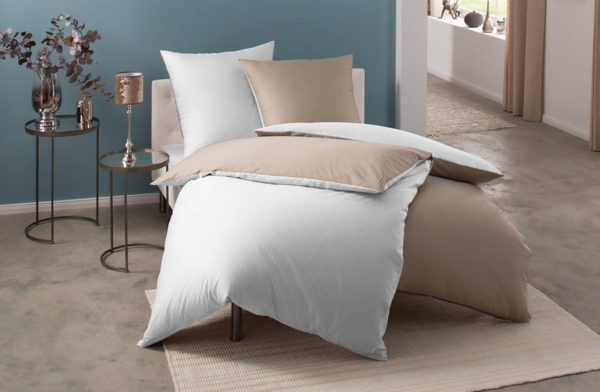 Mako Satin Damast Wendebettwäsche Streifen "Vancouver" weiß/braun Kissen 40x80