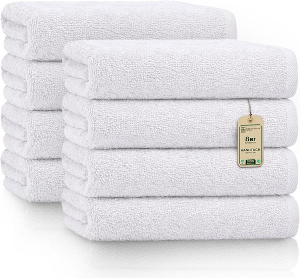 NatureMark 8er Spar-Pack Frottier Handtücher, Handtuch-Set, 50x100 cm, Weiß, 100% Baumwolle