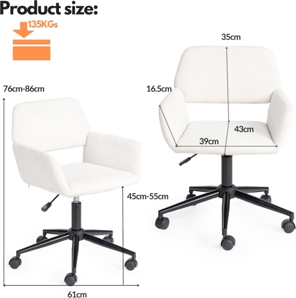 FurnitureR Beige Bürostuhl, Moderner Stil, Chenille Material, Höhenverstellbar, Platzsparendes Design für Büro und Home Office Bild 3