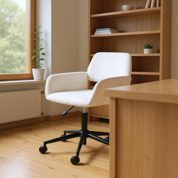 FurnitureR Beige Bürostuhl, Moderner Stil, Chenille Material, Höhenverstellbar, Platzsparendes Design für Büro und Home Office Bild 2