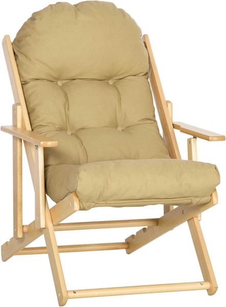 HOMCOM Relaxsessel klappbar, mit Leinenoptik (Polstersessel, 1-St, Ruhesessel), für Wohnzimmer, Buchenholz, 71 x 89 x 96 cm Braun