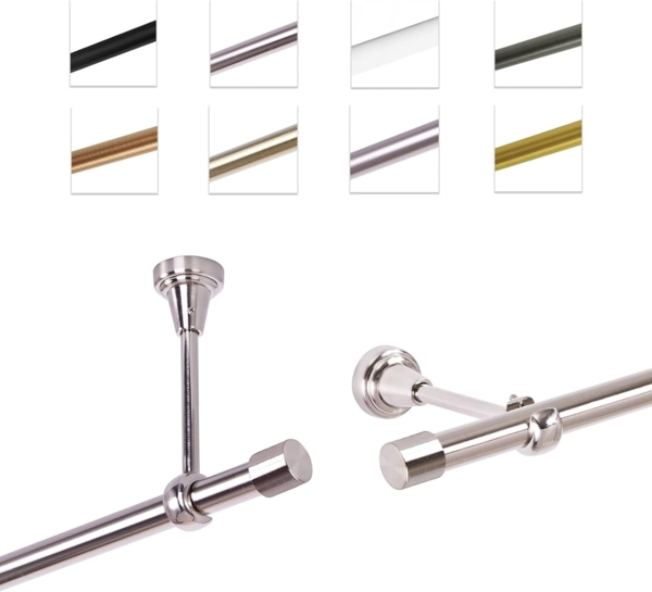 MDEKOR Gardinenstange Vorhangstange 19mm, 1-läufig, kürzbar, 1-läufig Wand oder Deckenmontage, 120 cm Edelstahl Bild 1