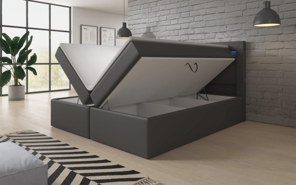 Boxspringbett Reposito mit LED, USB und Stauraum 140x200 Grau H4 (100kg+) Bild 5