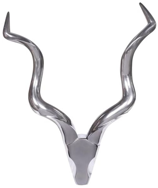 FineBuy Deko Hirschgeweih Aluminium Wanddeko Landhausstil Silber Metall modern, Design Hirschkopf Landhaus Geweih Wand, Wohndeko Hirsch außen, Wandschmuck