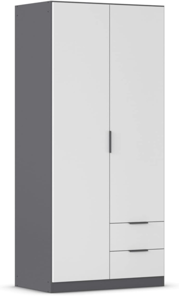 Rauch Möbel Lagoa, Kleiderschrank, Garderobe für Schlafzimmer, Kinderzimmer, Jugendzimmer 2-türig, 2 Schubladen, mit Zubehör Classic, Farbe Weiß/Grau metallic, Schwarz, Breite 91