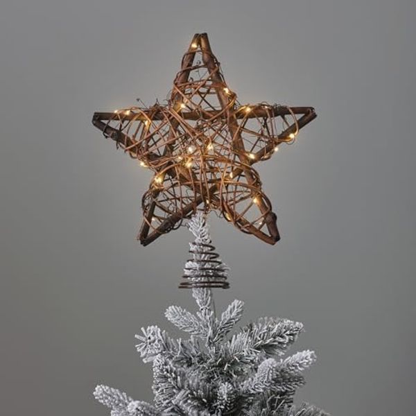 Lights4fun LED Stern LED Stern Weihnachtsbaumspitze Rattan