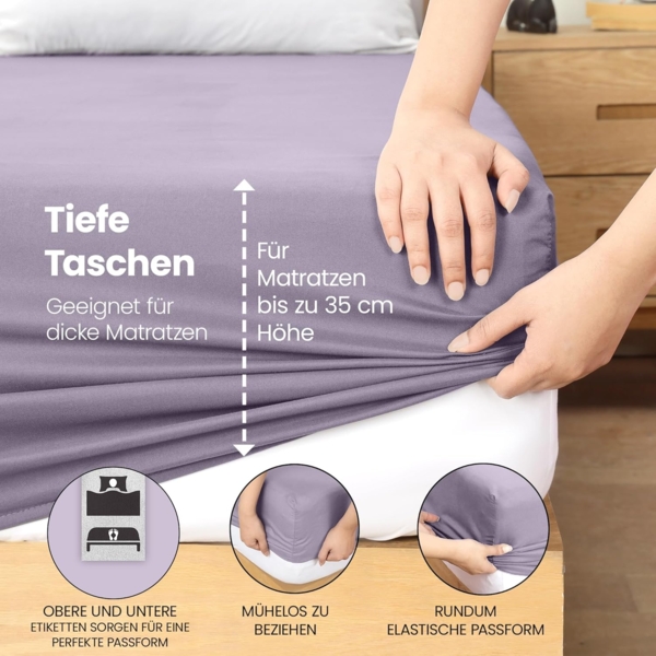 Utopia Bedding - Spannbettlaken 160x200 cm - Lavendel - Oeko-Tex Zertifiziertes Gebürstete Polyester-Mikrofaser Spannbetttuch - 35 cm Tiefe Tasche Bild 5